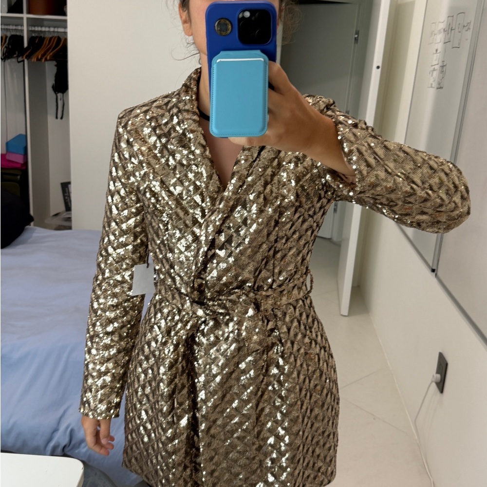 Gold Sequin Belted Coat